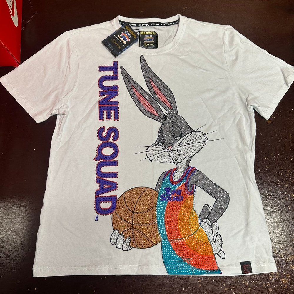 Space Jam Mens White Bunny Rhinestone Short Sleeve Crew Neck T Shirt Size XL